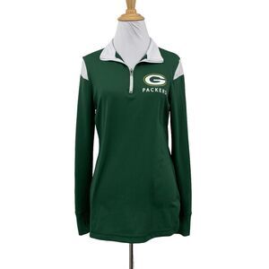Green Bay Packers Shirt Women M Medium Green Quarter Zip Sweat Wicking TX3 Cool